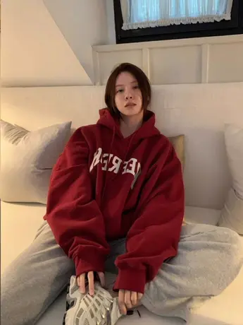 美式复古连帽卫衣女春秋新款宽松胖mm大码遮肚子外套ins潮2-300斤商品大图