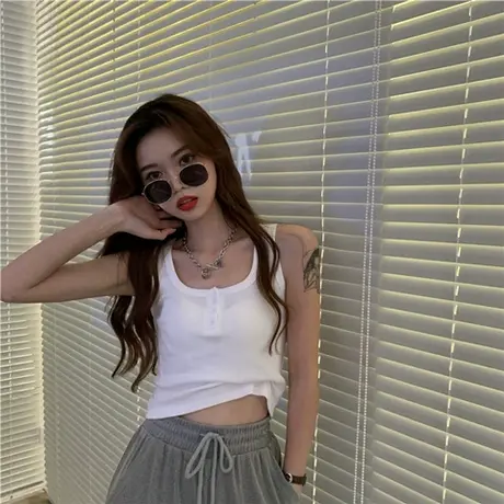 纯色螺纹针织背心女夏外穿无袖短款修身显瘦露脐小吊带上衣潮图片