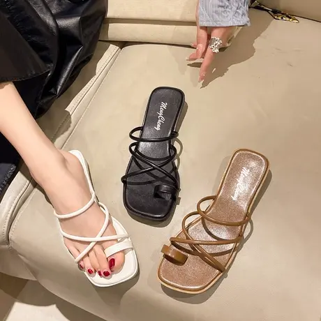 网红套趾凉拖鞋女夏外穿2023新款百搭超火仙女风平底一字带凉鞋图片