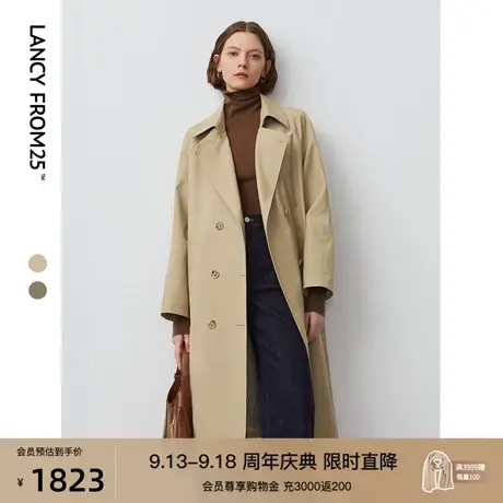 朗姿法式复古经典双排扣风衣外套2023年新款中长款大衣秋季上衣女图片