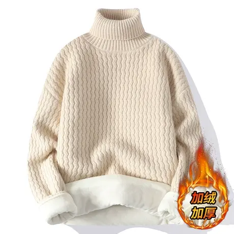 可翻高领毛衣男士冬季加绒加厚针织打底衫男高级感内搭保暖毛线衣商品大图