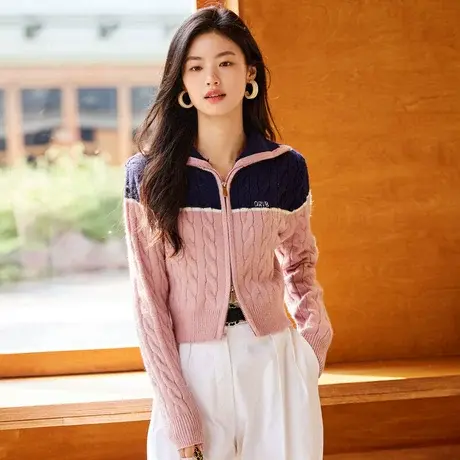 时尚气质短款毛衣开衫女士2023年秋季新款百搭通勤减龄显瘦上衣商品大图