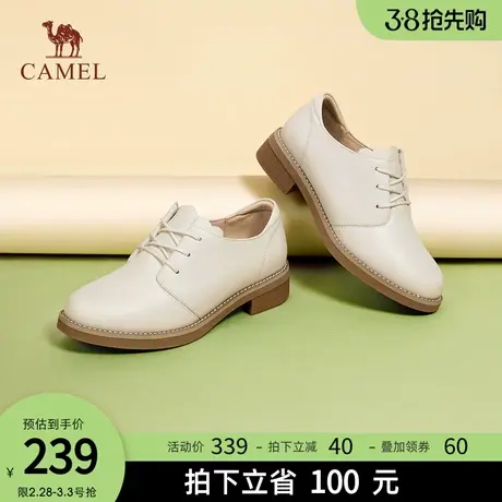 骆驼女鞋2024春季新款复古英伦风小皮鞋真皮粗跟单鞋高跟鞋女图片