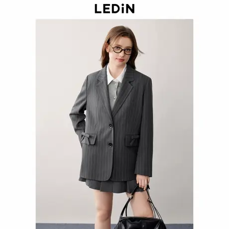 乐町格雷系廓形平驳领条纹西装外套秋季新款蝴蝶结设计感西服图片