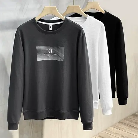 圆领t恤男长袖春秋2023新款男装上衣打底衫潮牌宽松男士卫衣外套商品大图