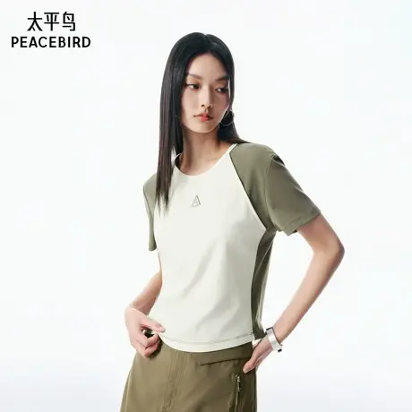 【商场同款】太平鸟撞色插肩袖修身短袖T恤25秋季新款女A3CNF3P34图片
