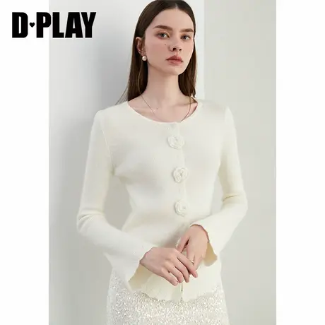 DPLAY秋季优雅气质圆领白色针织衫小套头含羊毛毛衣女商品大图