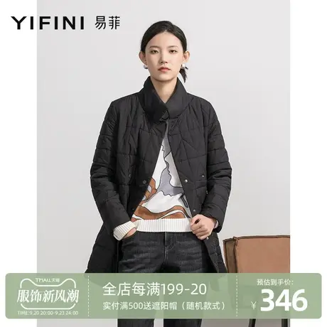 Yifini/易菲秋冬新款宽松中长款棉服女翻领轻薄显瘦棉衣外套商品大图