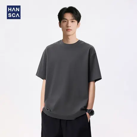 hansca奢滑莫代尔双面圆领男士短袖t恤夏季薄款弹力吸湿透气上衣商品大图