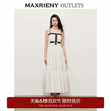 【奥莱】MAXRIENY复古风情百褶波点吊带连衣裙图片