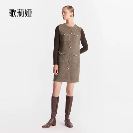 歌莉娅假两件连衣裙女冬季新款高级感羊毛小香风气质通勤拼接裙子图片