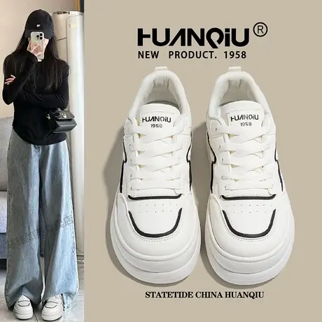 环球小白鞋女2025新款夏季休闲复古港味chic鞋子小众百搭厚底板鞋图片