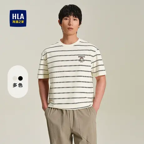 HLA/海澜之家卡通印花短袖T恤25春夏新条纹弹力透气圆领短袖男商品大图