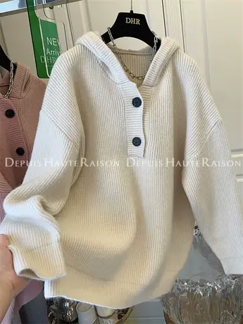 奶呼呼连帽大毛衣针织衫上衣女宽松休闲软糯风慵懒甜美风2022新款图片