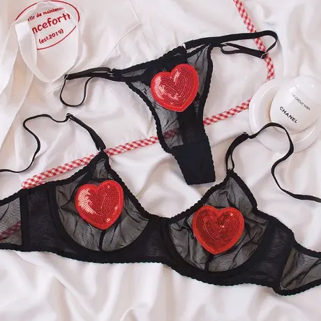 【舒伯特爱心】蕾丝花边刺绣内衣套装又甜又欲商品大图