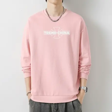 380g重磅纯棉卫衣男宽松潮流百搭印花圆领无帽长袖t恤摇粒绒上衣图片