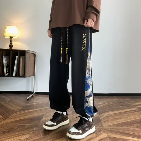 春秋季潮流男士新款中国风日常长裤大码时尚拼接休闲裤男生裤子商品大图