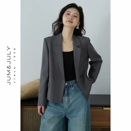 嘉茱莉2025新款薄款休闲西装外套女小个子短款西服上衣垫肩西装图片