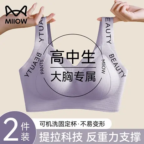 猫人发育期塑形学生内衣女高中生18岁大胸显小薄款聚拢防下垂文胸商品大图