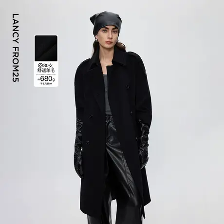 朗姿羊毛大衣复古风双排扣翻领气质时尚毛呢外套2025年冬季新款女商品大图