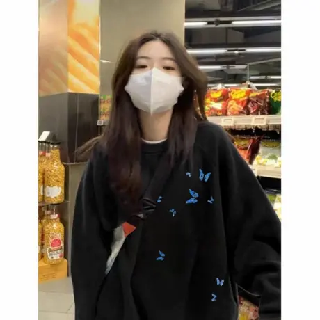 慵懒设计感小众蝴蝶秋冬卫衣女加绒2025新款韩系学院风穿搭上衣服商品大图