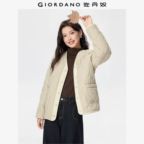 佐丹奴外套女装拼布门筒V领葫芦绗缝梭织棉衣外套 13375648图片