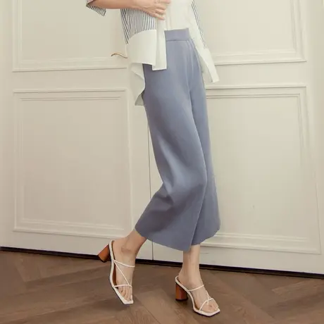 桔熊春秋季通勤舒适高腰遮肉纯色针织直筒长裤子女胖mm大码FA2733图片