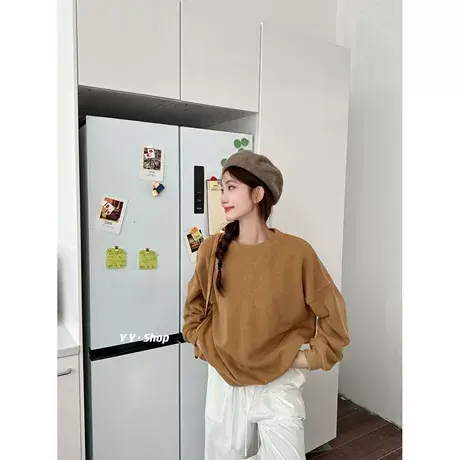 SOINKU2025秋冬慵懒感休闲宽松圆领运动卫衣女时尚简约ins风长袖商品大图