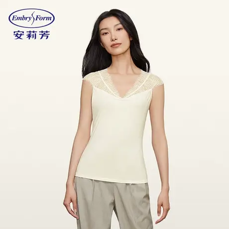 安莉芳专柜新品v领无袖蕾丝拼接打底上衣女士薄款舒适秋衣ED00315商品大图