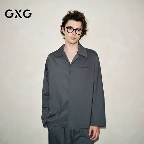 GXG男士家居服 灰色质感垂感长袖衬衫休闲舒适睡衣套装商品大图