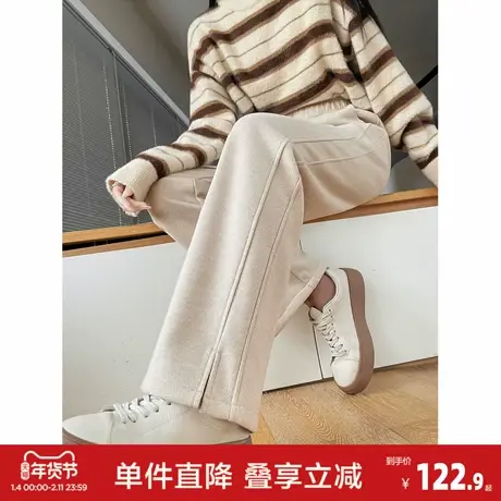 唐狮秋冬休闲长裤加绒款宽松毛呢裤慵懒风高级感小个子穿搭女裤图片