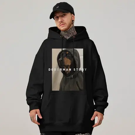 重磅美式复古嘻哈狗头大码卫衣男连帽纯棉做旧高街加绒加厚秋冬季图片