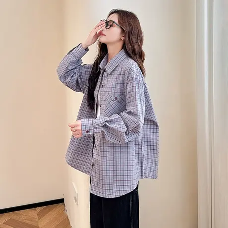 唐狮秋季衬衫女新款长袖格子时尚流行百搭开衫上衣外穿TM商品大图