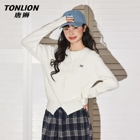 唐狮官方白色开衫毛衣外套女2026新款春秋款外穿针织开衫上衣VB图片