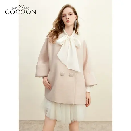 missCOCOON千金玛德琳气质2023冬装新款女粉红宽松简约毛呢外套女商品大图