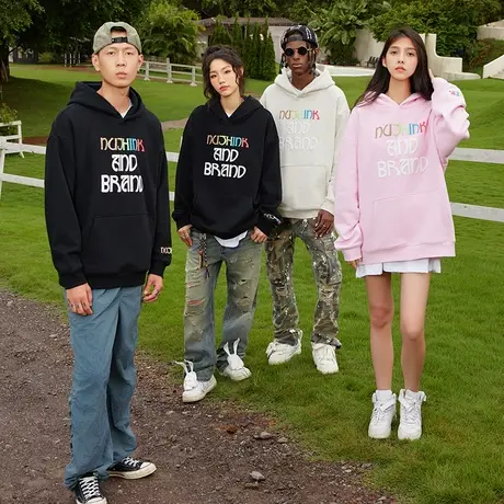 Nuthink美式发泡字母连帽卫衣潮牌男中性风高街潮流宽松冬季外套商品大图