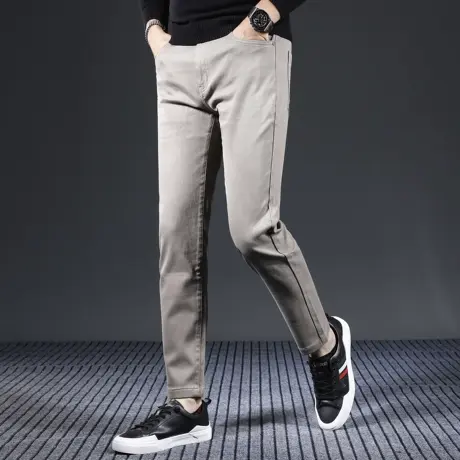 卡其色高端九分牛仔裤男修身小脚秋冬款2023新款休闲男士裤子秋季商品大图