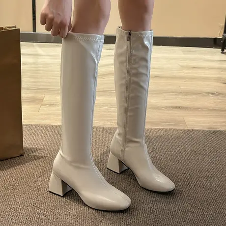 长靴子女粗跟高跟长筒靴2023新款春秋季高筒靴小个子不过膝瘦瘦靴图片