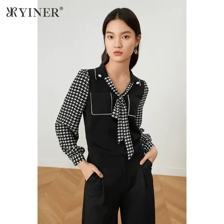 YINER音儿女装2021秋季新款时尚通勤拼接衬衫商品大图