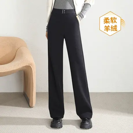 羊毛呢阔腿裤女2023年秋冬新款高腰显瘦垂感直筒裤通勤百搭长裤子图片