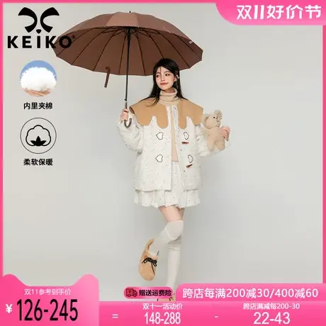 KEIKO[夹棉]嵌丝粗花呢毛呢套装秋冬甜美风娃娃领外套+短裙两件套商品大图