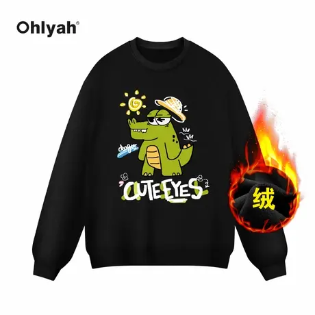 Ohlyah品牌卡通线条帽鳄鱼卫衣男女秋冬季加绒学院风外套班服定制商品大图