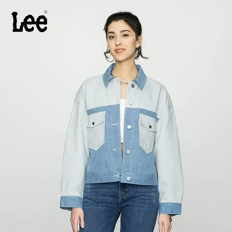 Lee商场同款舒适版浅蓝色短款拼色女牛仔夹克外套潮LWT0024495TQ图片