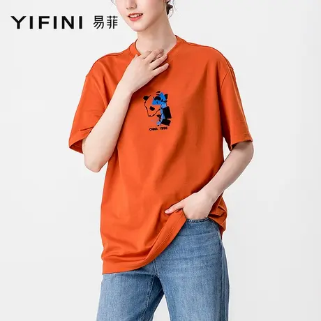 Yifini/易菲短袖印花t恤女宽松显瘦短款上衣百搭韩版夏季新款商品大图