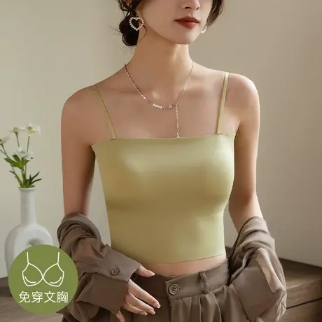 吊带背心女内搭带胸垫美背内衣文胸一体夏季冰丝上衣薄款无痕抹胸商品大图