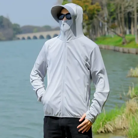 防晒衣男夏季冰丝骑行服薄款透气连帽外套新款户外钓鱼男士防晒服商品大图