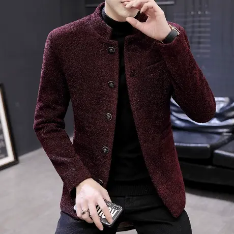 男士立领西服秋冬季加厚中山装外套呢子短款夹克潮流毛呢韩版西装图片