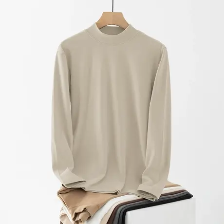 德绒长袖t恤男装2024新款半高领保暖内搭打底衫双面绒中领秋衣服商品大图