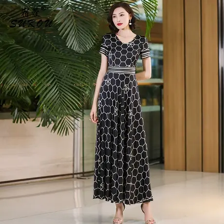 高档黑色醋酸连衣裙女2024年夏季新款高级感时尚减龄显瘦长裙子女图片