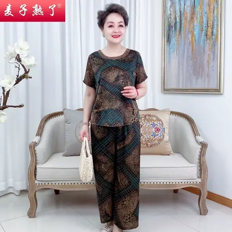 妈妈夏装短袖两件套2022新款雪纺衫女士上衣阔太太洋气中老年女装商品大图